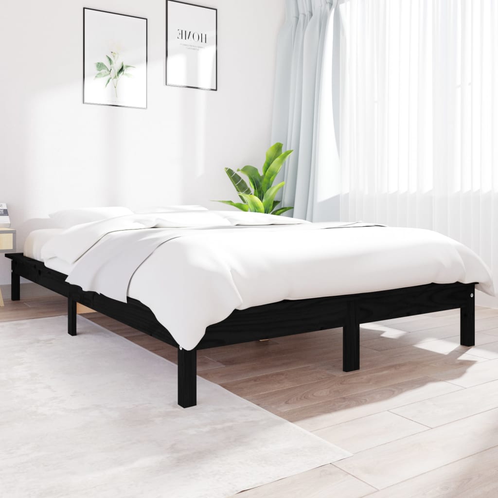 Cadre de lit sans matelas noir 160x200 cm bois massif - XIOS