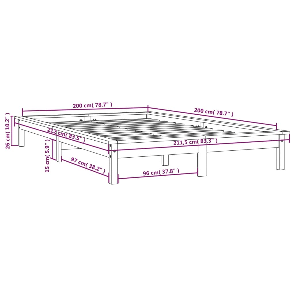 Cadre de lit sans matelas blanc 200x200 cm bois massif - XIOS