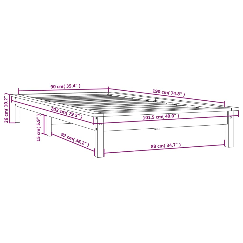 Cadre de lit sans matelas marron miel bois massif - XIOS