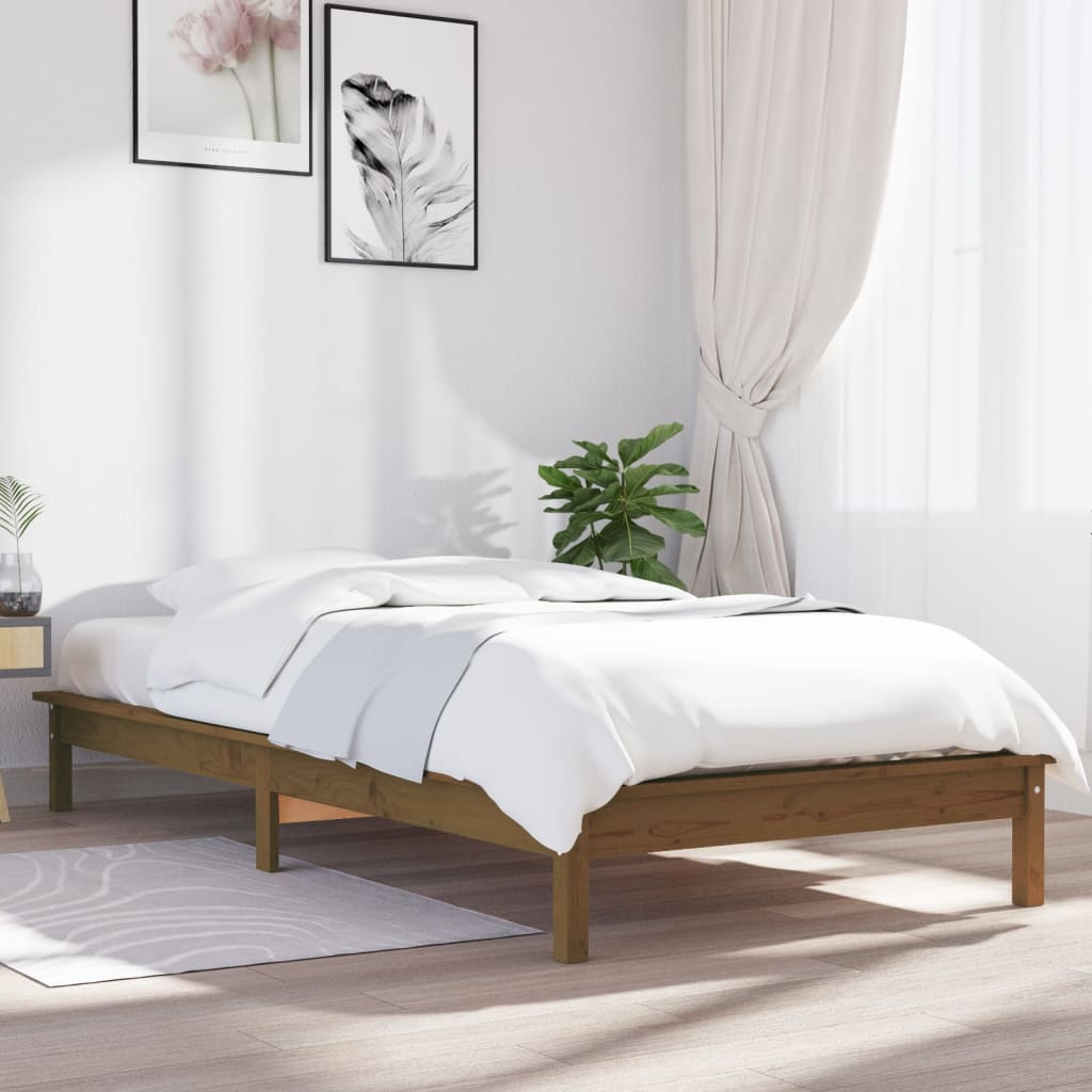 Cadre de lit sans matelas marron miel bois massif - XIOS