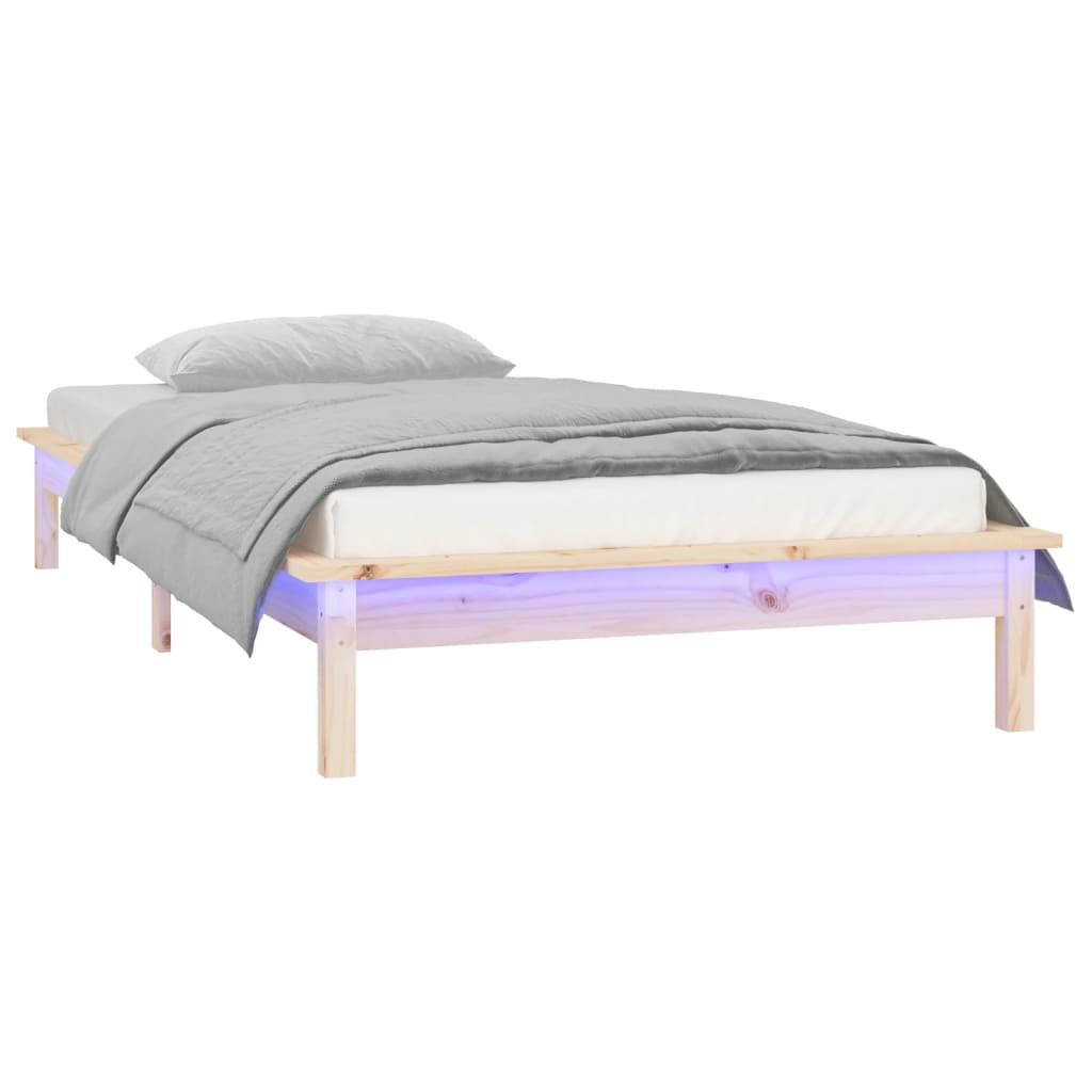 Cadre de lit à LED sans matelas 90x200 cm bois massif - XIOS