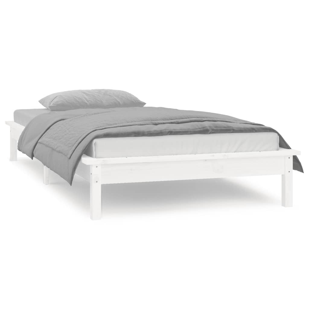 Cadre de lit à LED sans matelas blanc 90x200 cm bois massif - XIOS