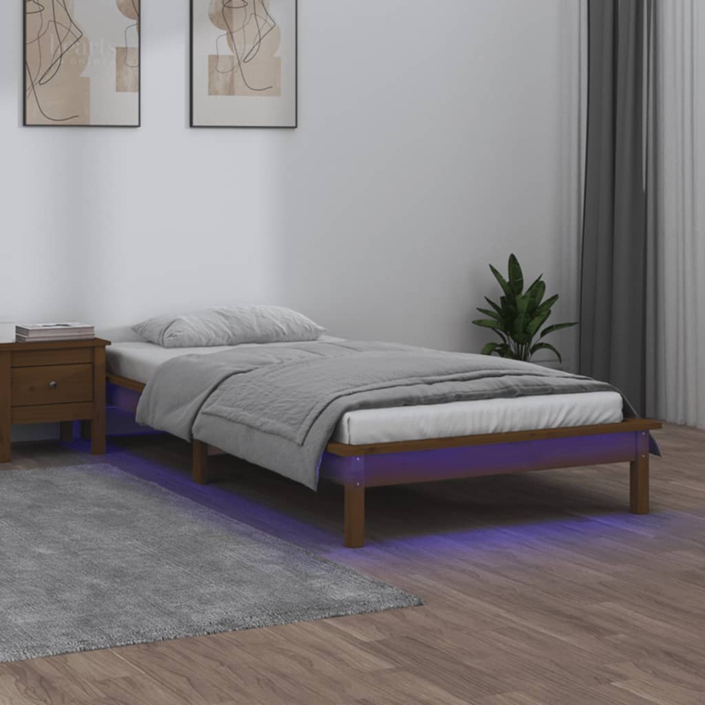 Cadre de lit à LED sans matelas 90x200 cm bois massif - XIOS