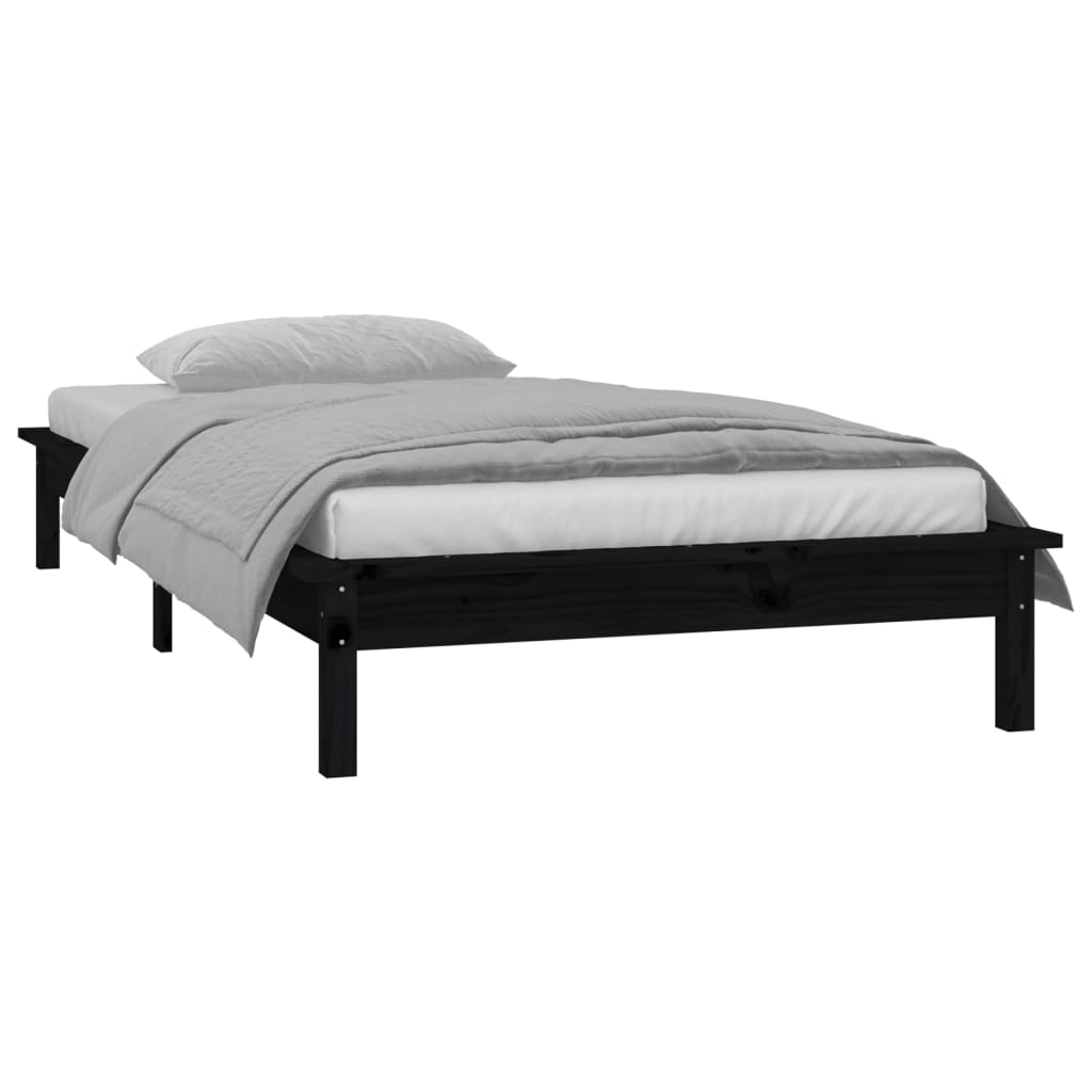 Cadre de lit à LED sans matelas noir 90x200 cm bois massif - XIOS
