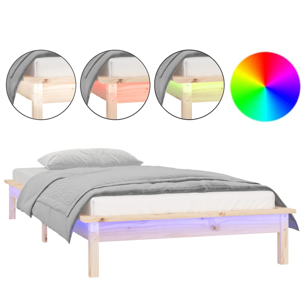 Cadre de lit à LED sans matelas 100x200 cm bois massif - XIOS