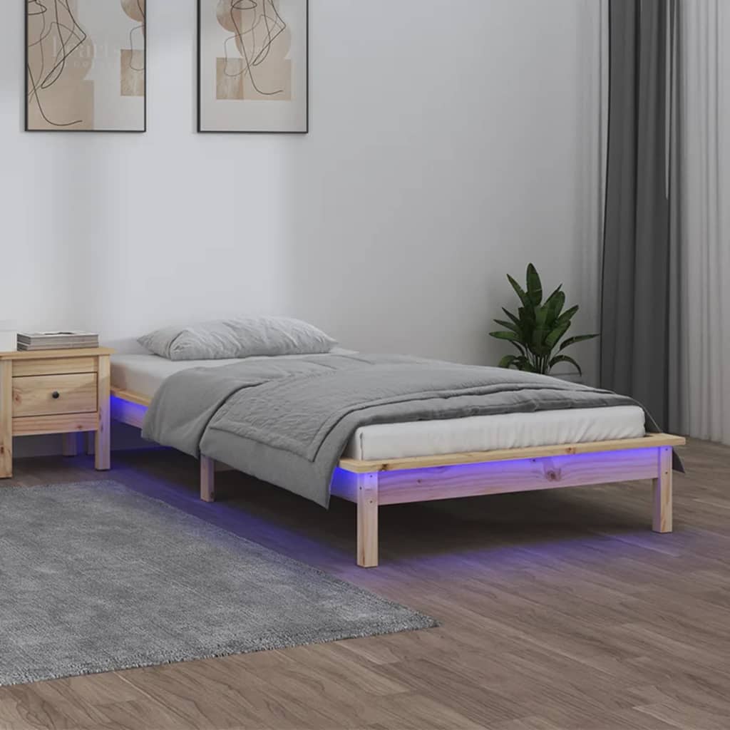 Cadre de lit à LED sans matelas 100x200 cm bois massif - XIOS
