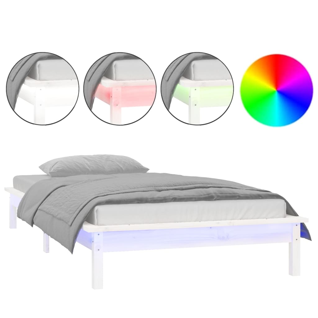 Cadre de lit à LED sans matelas blanc 100x200 cm bois massif - XIOS
