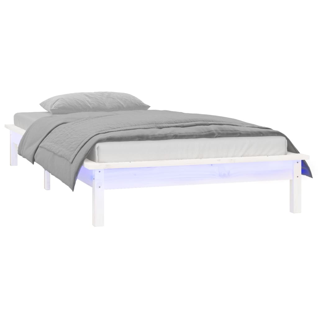 Cadre de lit à LED sans matelas blanc 100x200 cm bois massif - XIOS
