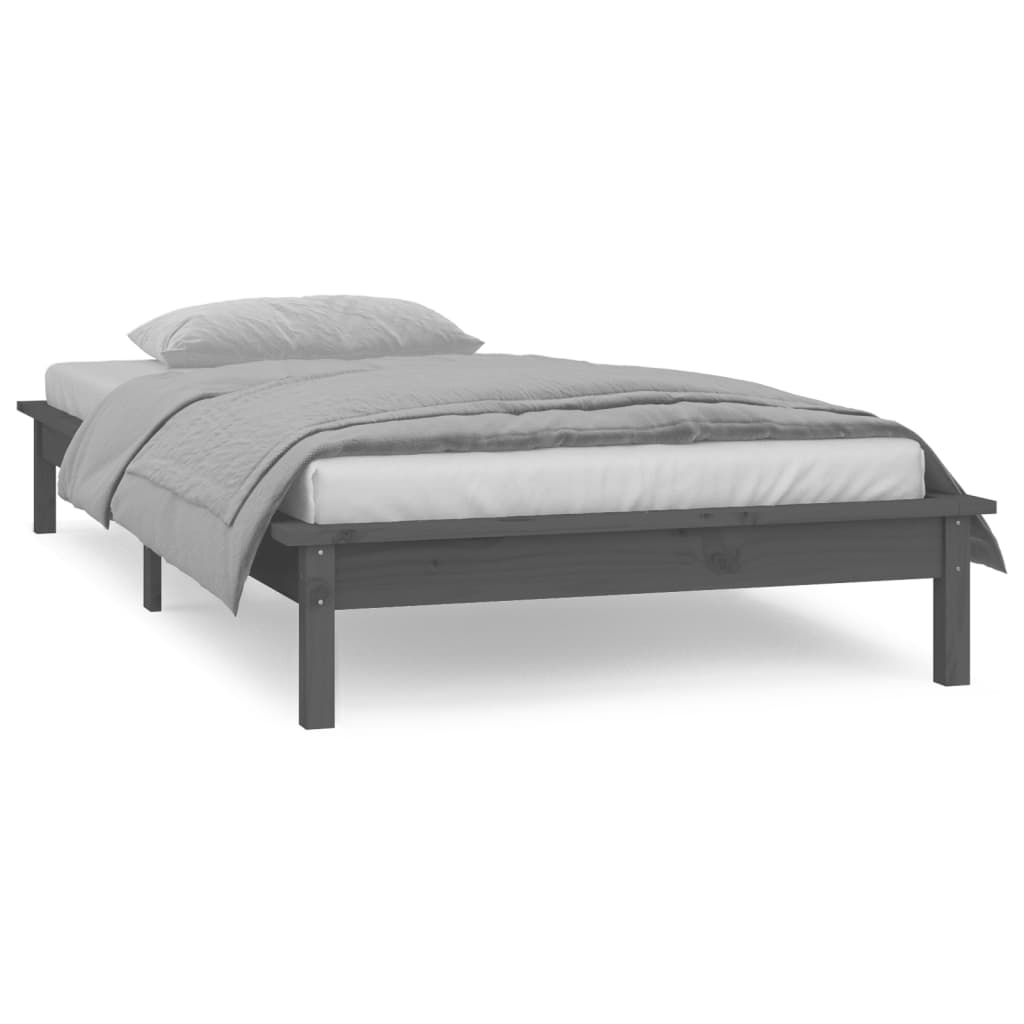 Cadre de lit à LED sans matelas gris 100x200 cm bois massif - XIOS