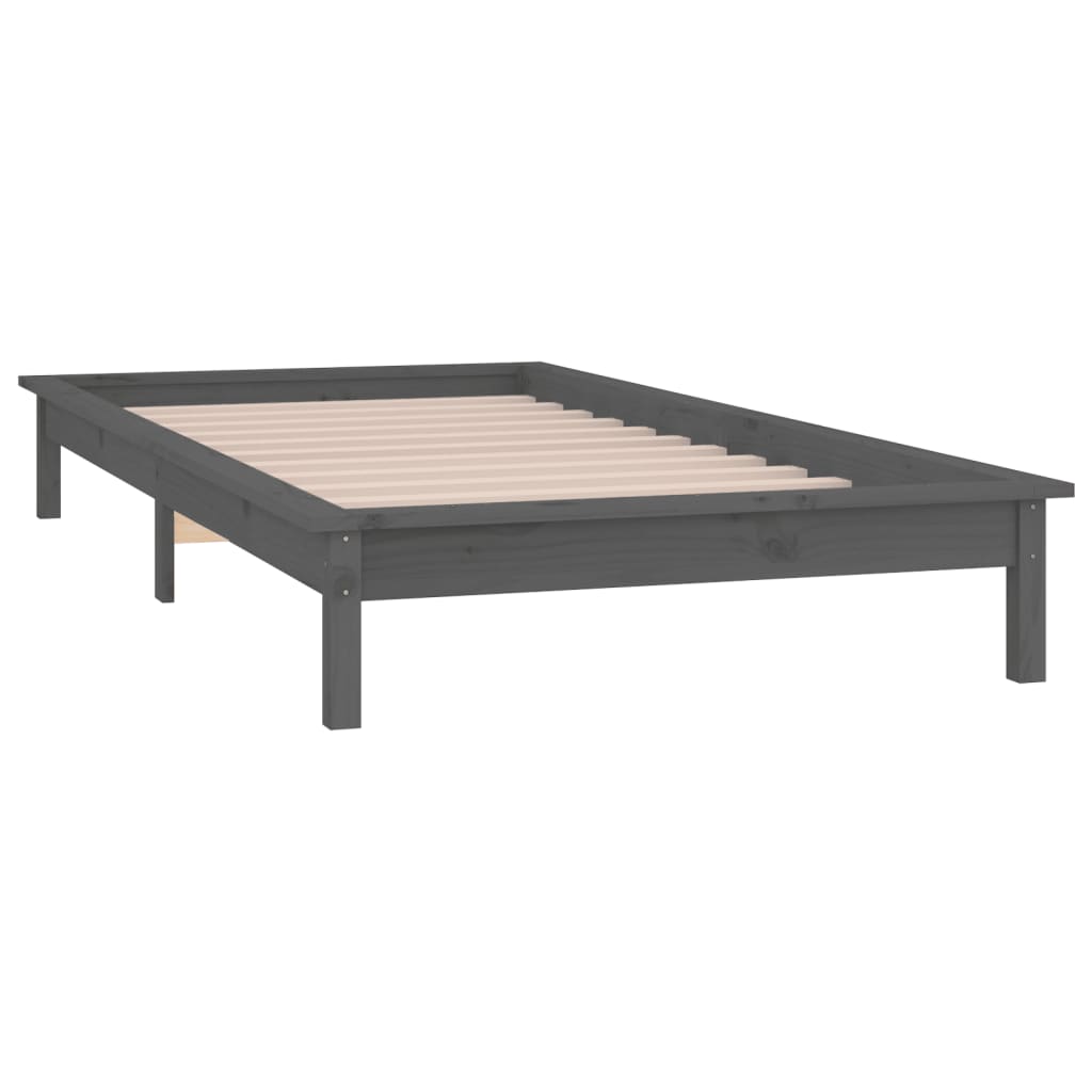 Cadre de lit à LED sans matelas gris 100x200 cm bois massif - XIOS