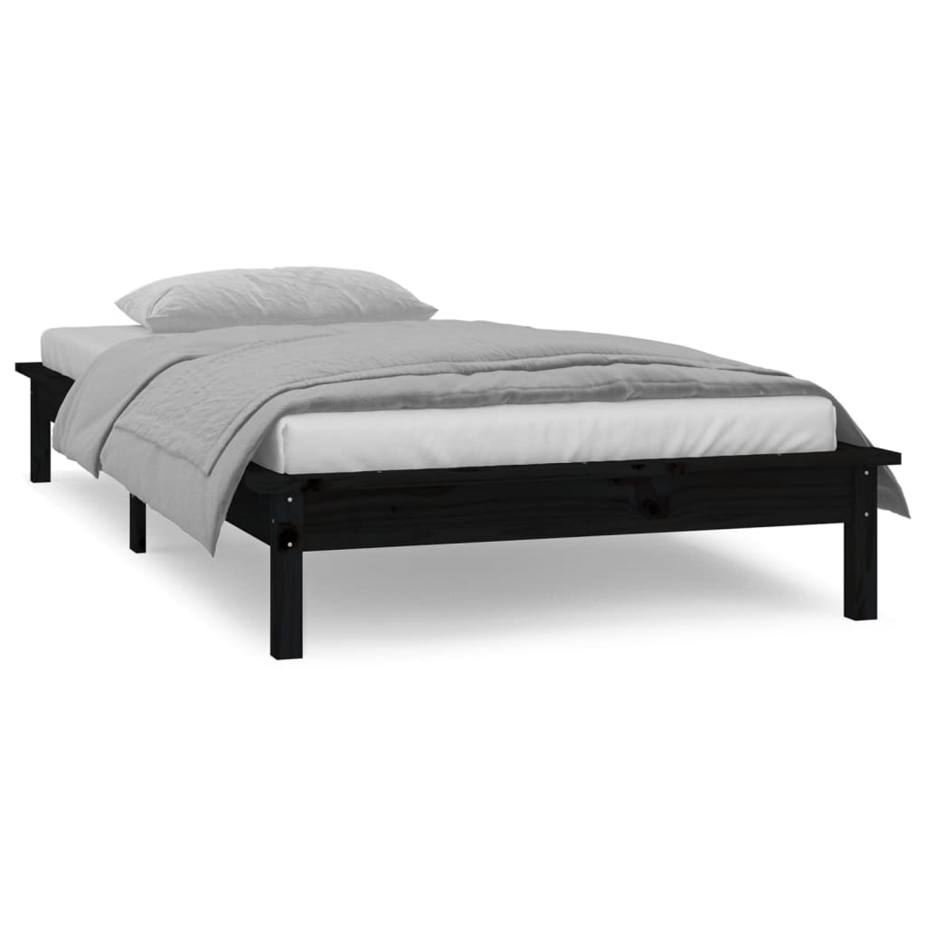 Cadre de lit à LED sans matelas noir 100x200 cm bois massif - XIOS