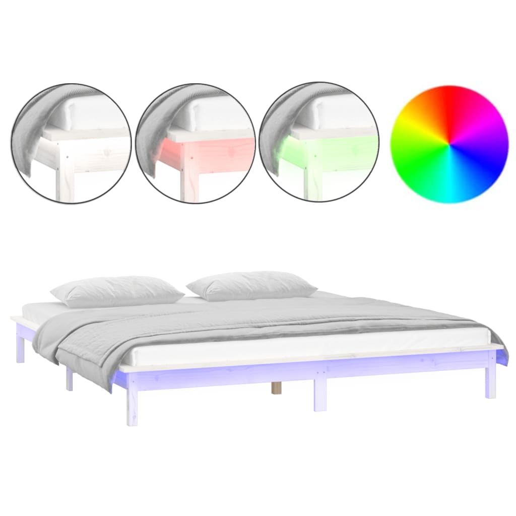 Cadre de lit à LED sans matelas blanc 140x200 cm bois massif - XIOS