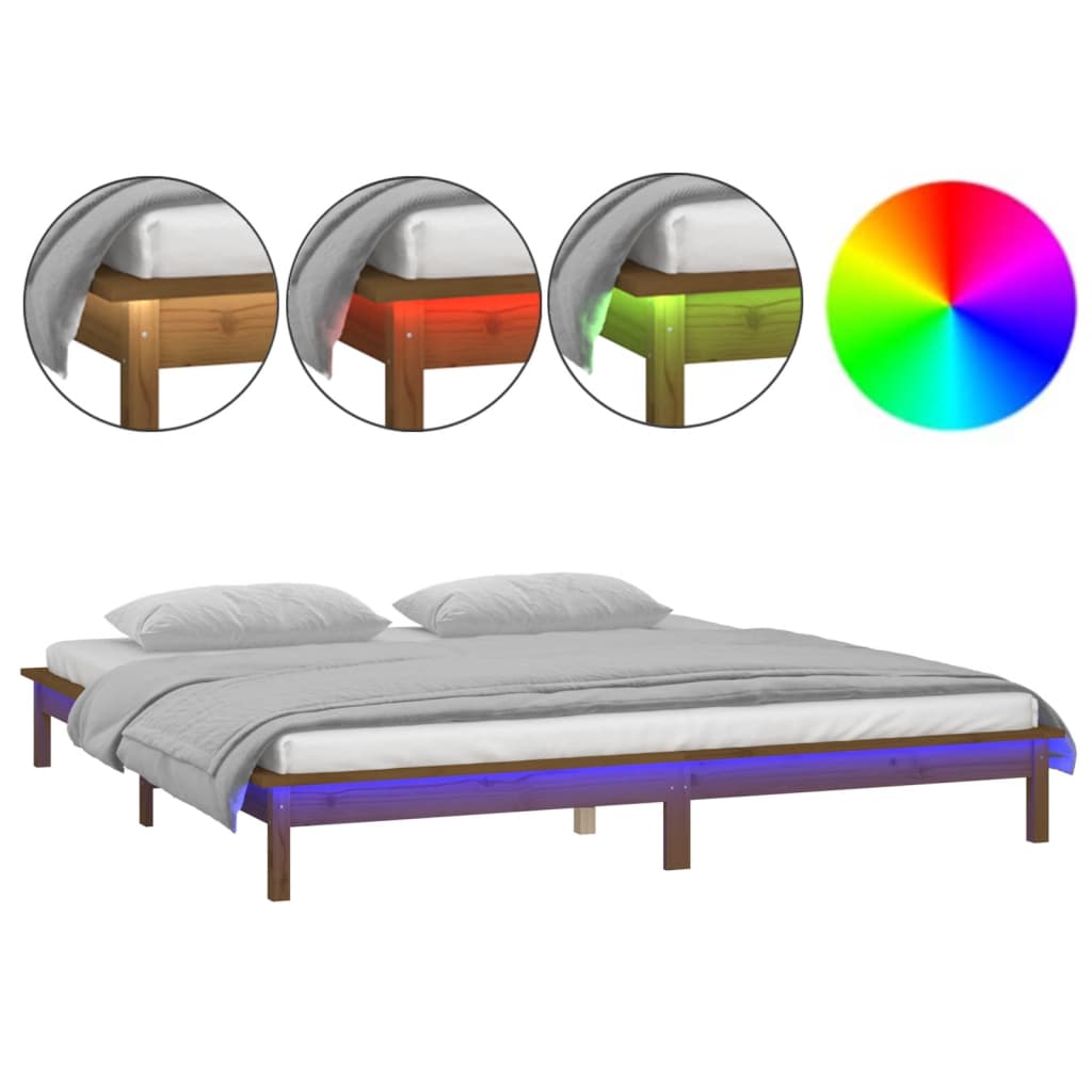 Cadre de lit à LED sans matelas 140x200 cm bois massif - XIOS