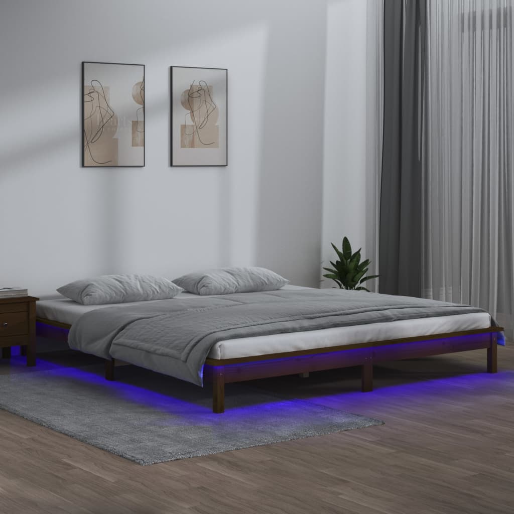 Cadre de lit à LED sans matelas 140x200 cm bois massif - XIOS