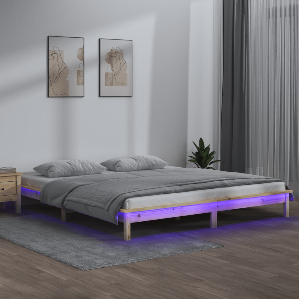 Cadre de lit à LED sans matelas 150x200 cm bois massif - XIOS