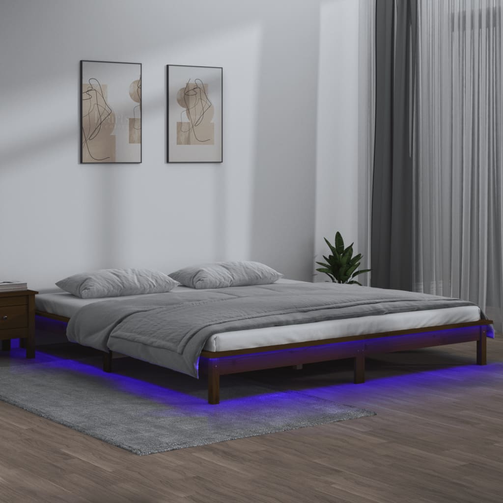 Cadre de lit à LED sans matelas 160x200 cm bois massif - XIOS