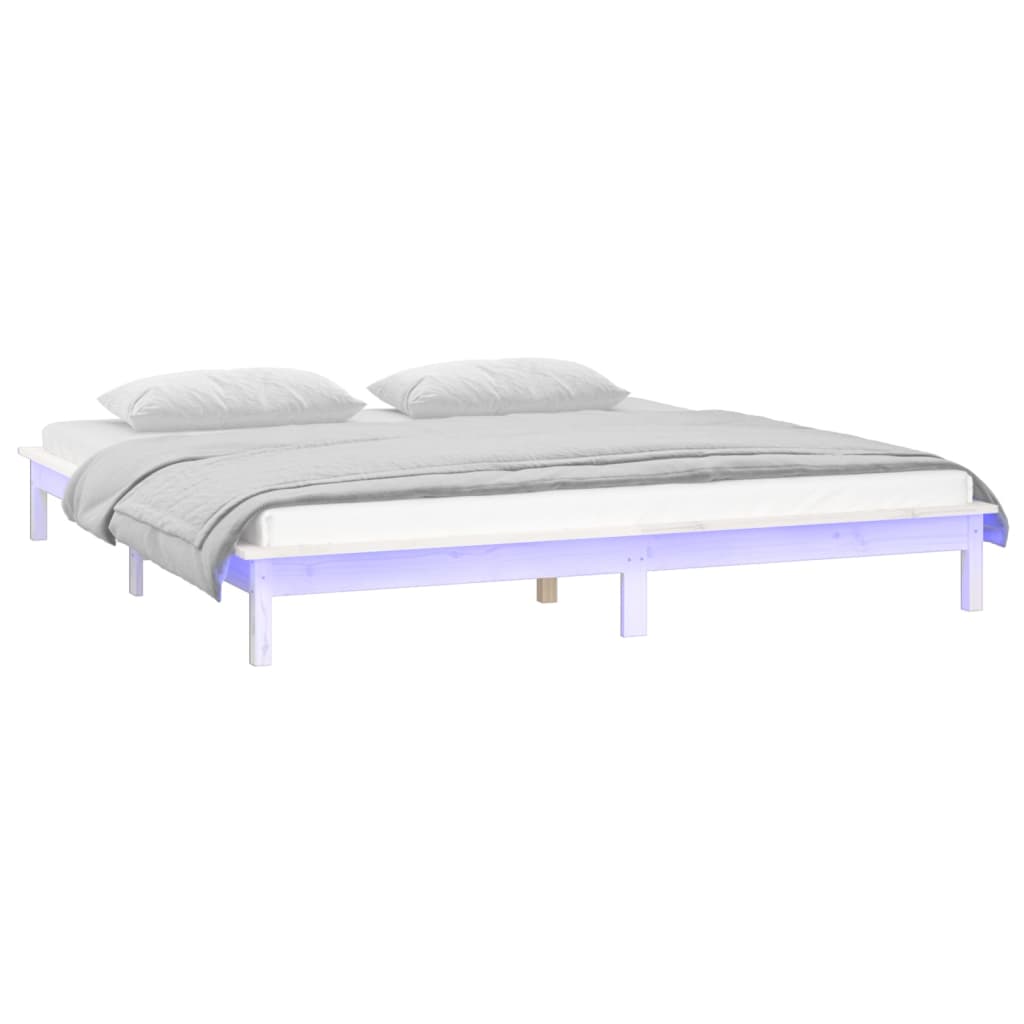 Cadre de lit à LED sans matelas blanc 180x200 cm bois massif - XIOS