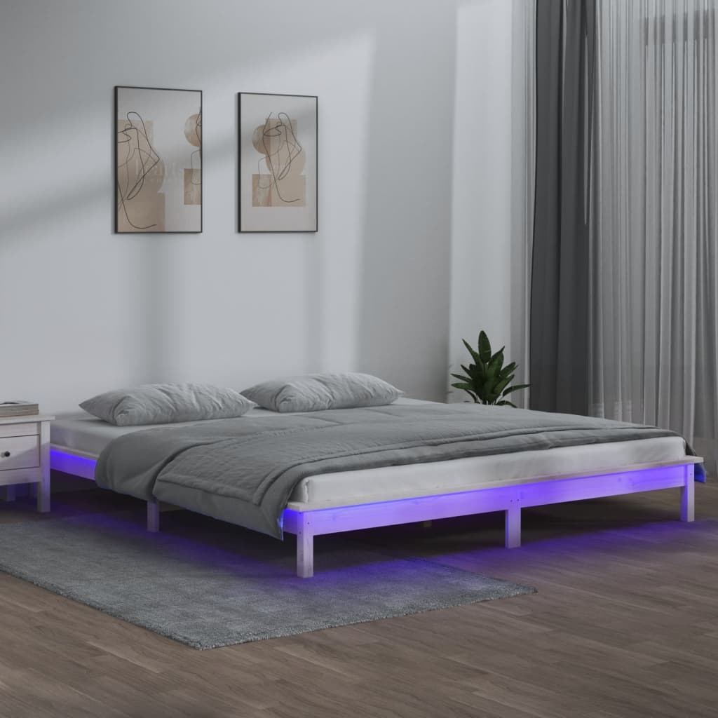 Cadre de lit à LED sans matelas blanc 180x200 cm bois massif - XIOS