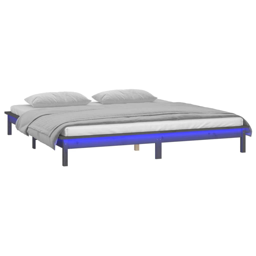 Cadre de lit à LED sans matelas gris 200x200 cm bois massif - XIOS