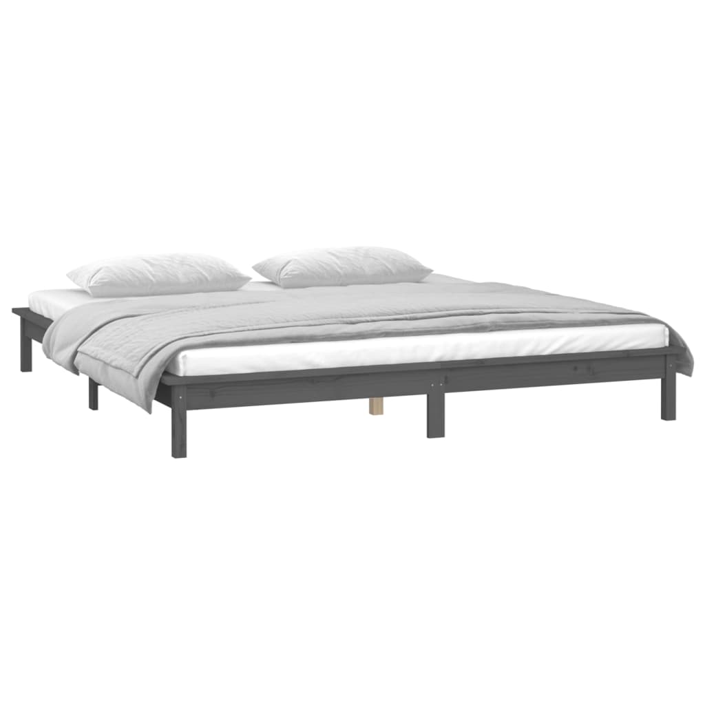 Cadre de lit à LED sans matelas gris 200x200 cm bois massif - XIOS