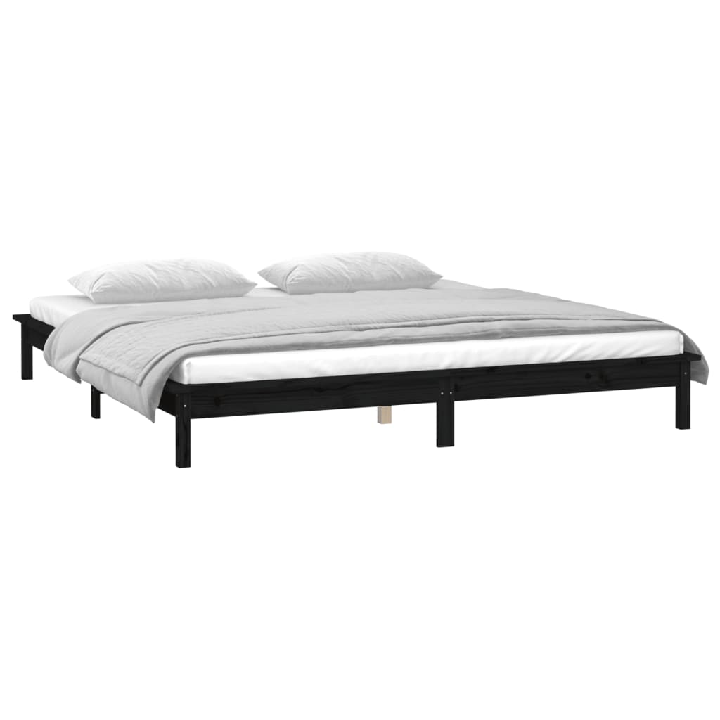 Cadre de lit à LED sans matelas noir 200x200 cm bois massif - XIOS