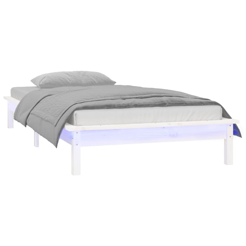 Cadre de lit à LED sans matelas blanc 75x190 cm bois massif - XIOS