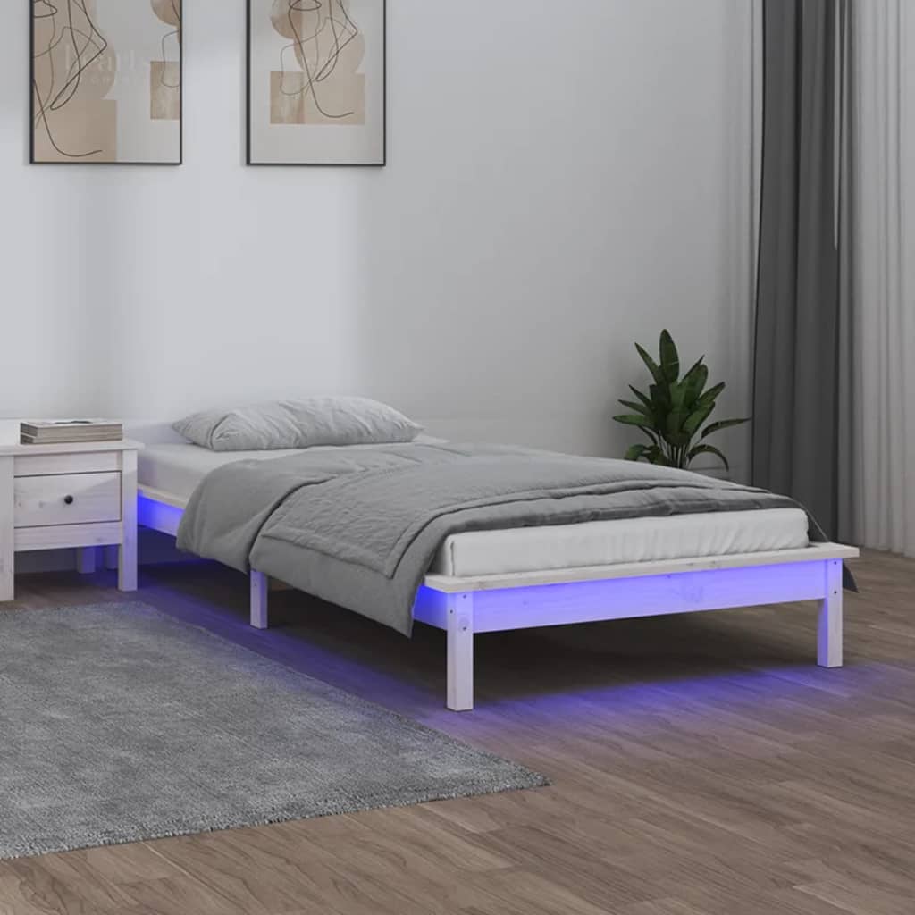 Cadre de lit à LED sans matelas blanc 75x190 cm bois massif - XIOS