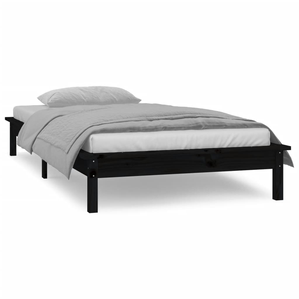 Cadre de lit à LED sans matelas noir 75x190 cm bois massif - XIOS