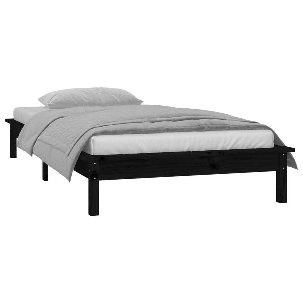 Cadre de lit à LED sans matelas noir 75x190 cm bois massif - XIOS