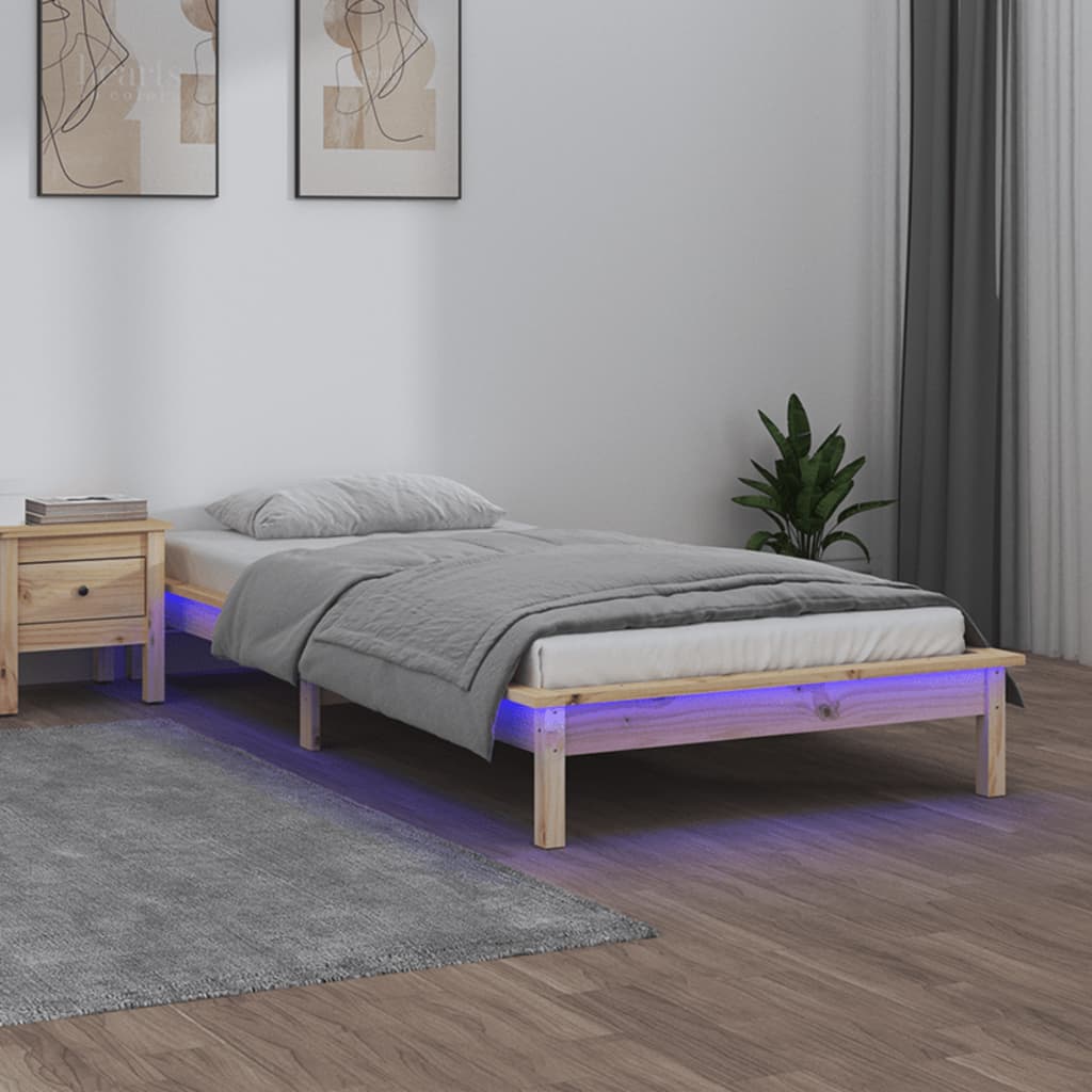 Cadre de lit à LED sans matelas 90x190 cm bois massif - XIOS