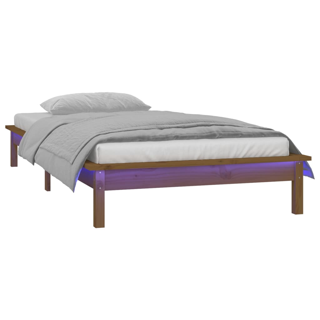 Cadre de lit à LED sans matelas 90x190 cm bois massif - XIOS