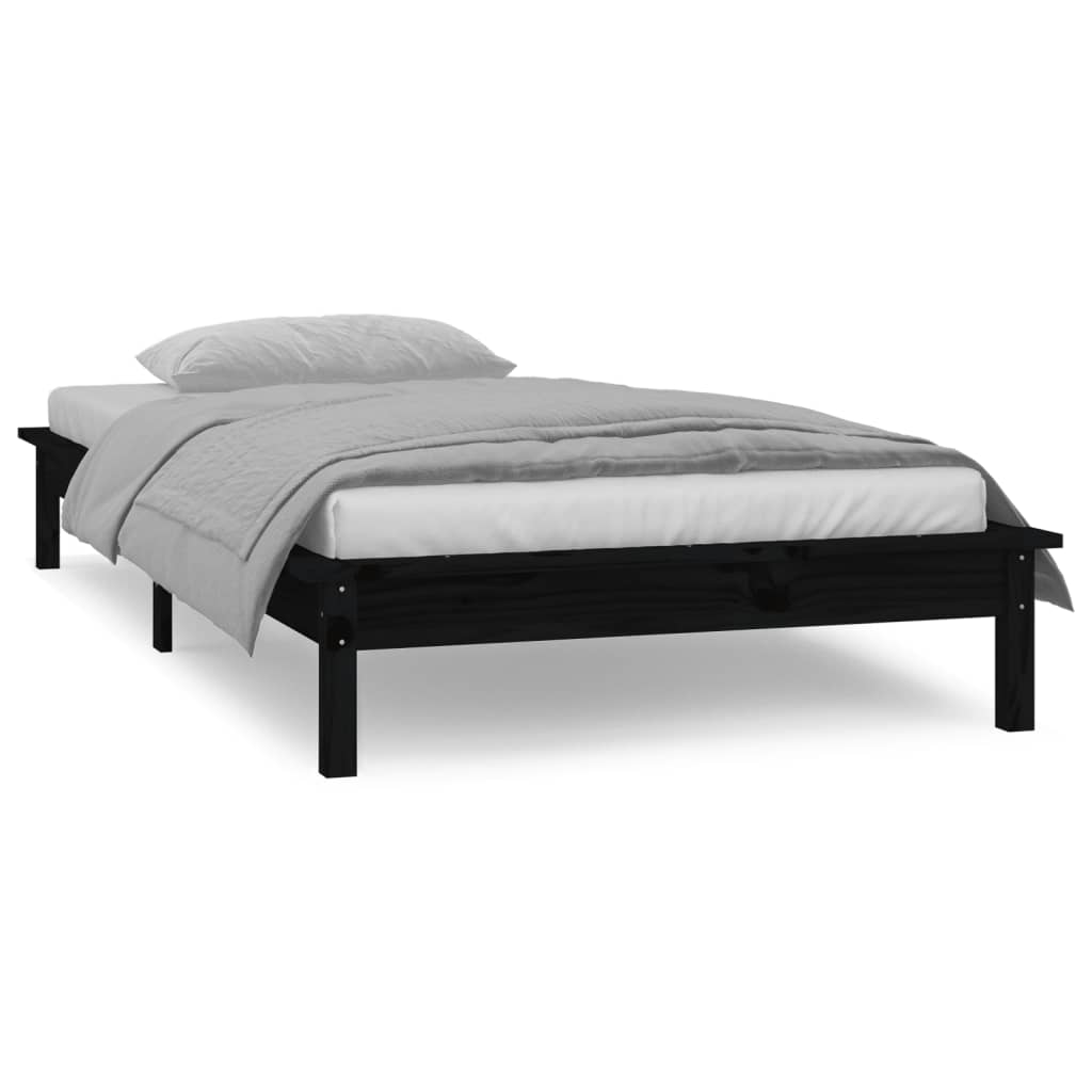 Cadre de lit à LED sans matelas noir 90x190 cm bois massif - XIOS
