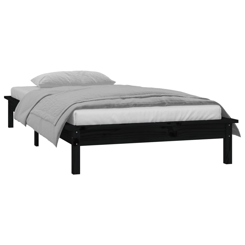 Cadre de lit à LED sans matelas noir 90x190 cm bois massif - XIOS