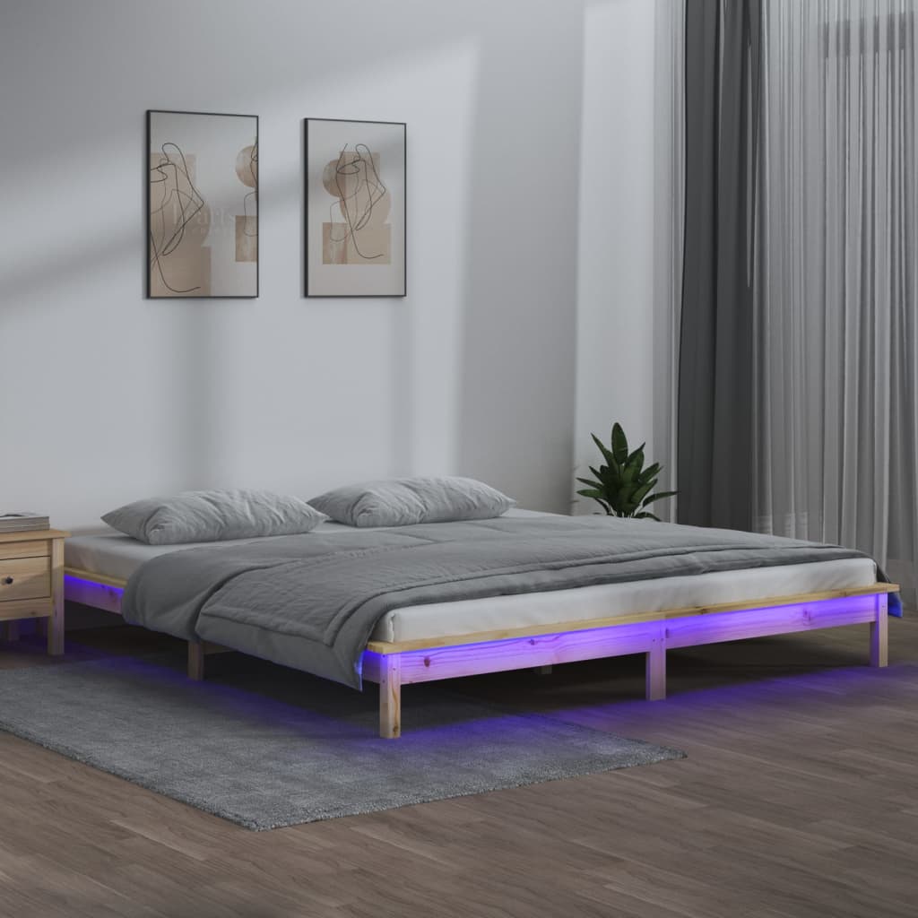 Cadre de lit à LED sans matelas 120x190 cm bois massif - XIOS