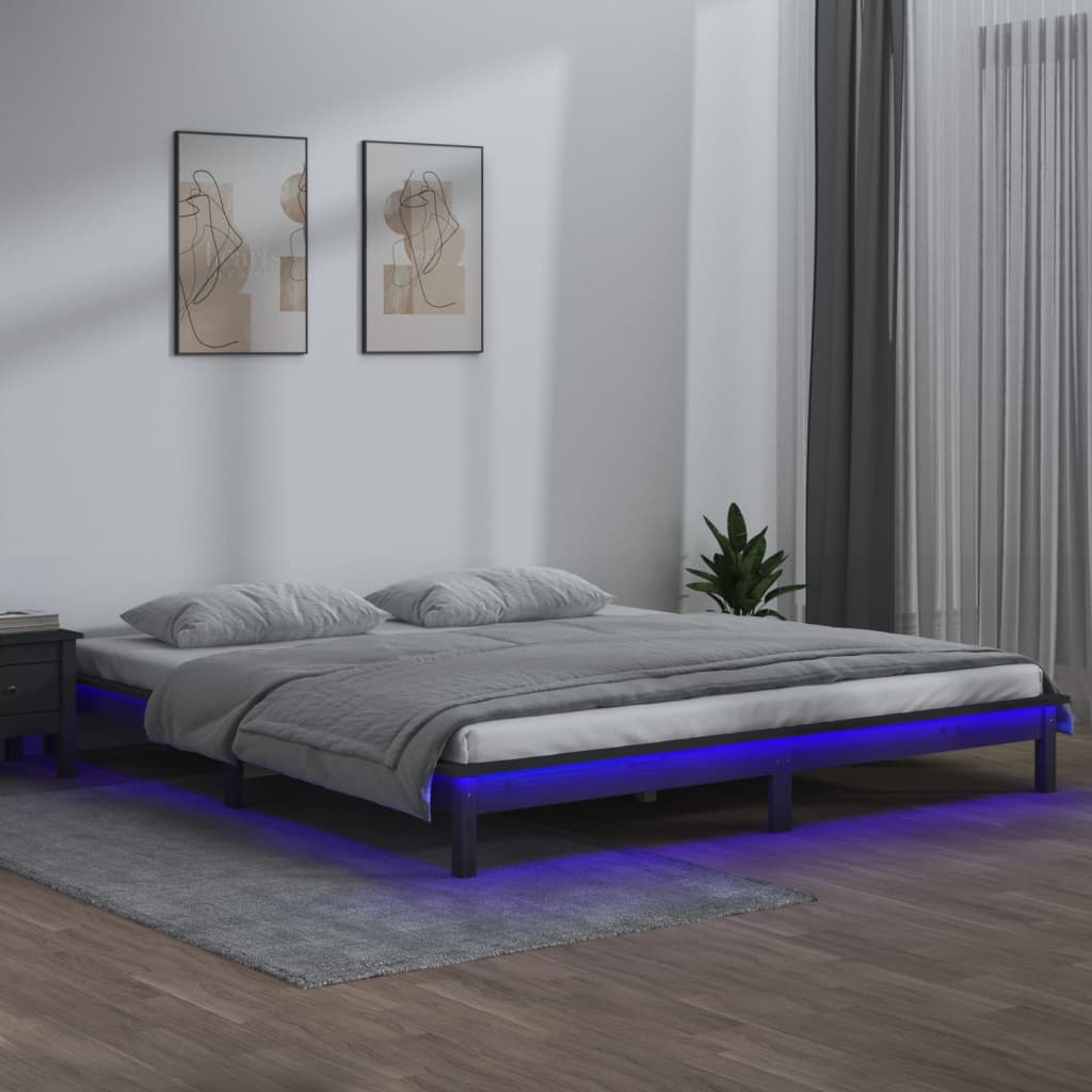 Cadre de lit à LED sans matelas gris 120x190 cm bois massif - XIOS