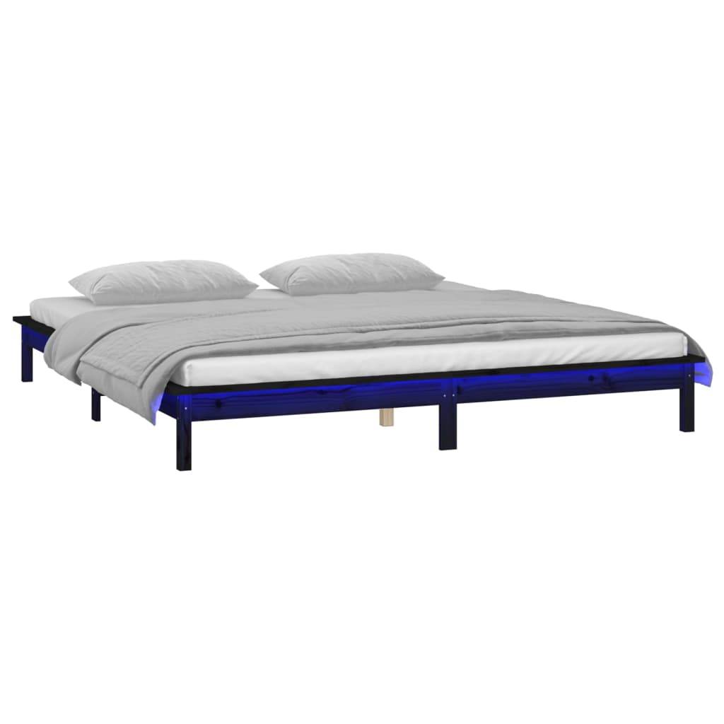 Cadre de lit à LED sans matelas noir 120x190 cm bois massif - XIOS