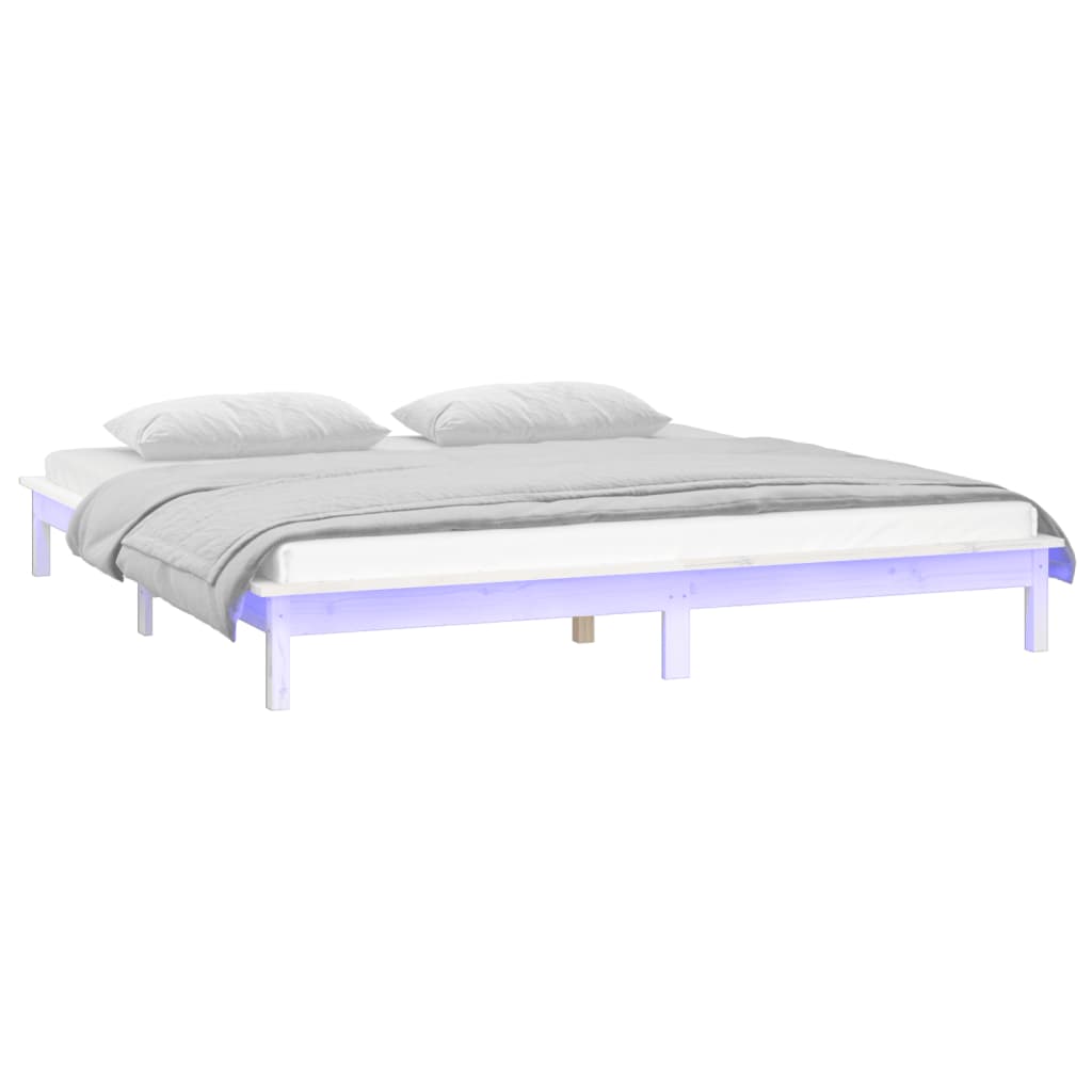 Cadre de lit à LED sans matelas blanc 135x190 cm bois massif - XIOS