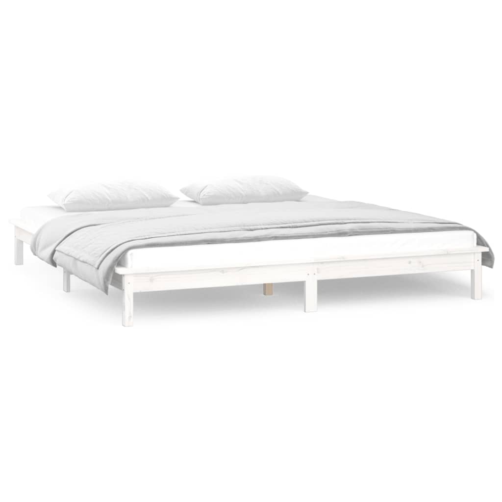 Cadre de lit à LED sans matelas blanc 135x190 cm bois massif - XIOS
