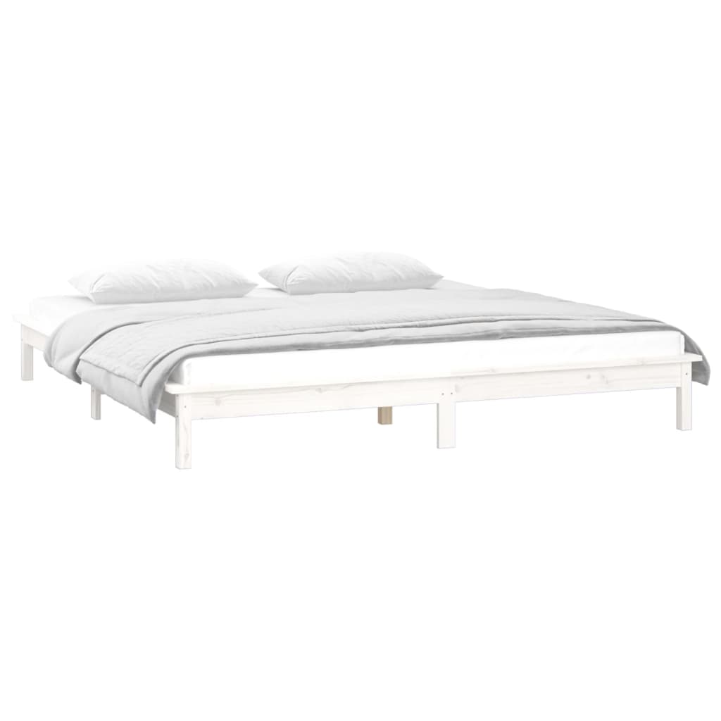 Cadre de lit à LED sans matelas blanc 135x190 cm bois massif - XIOS