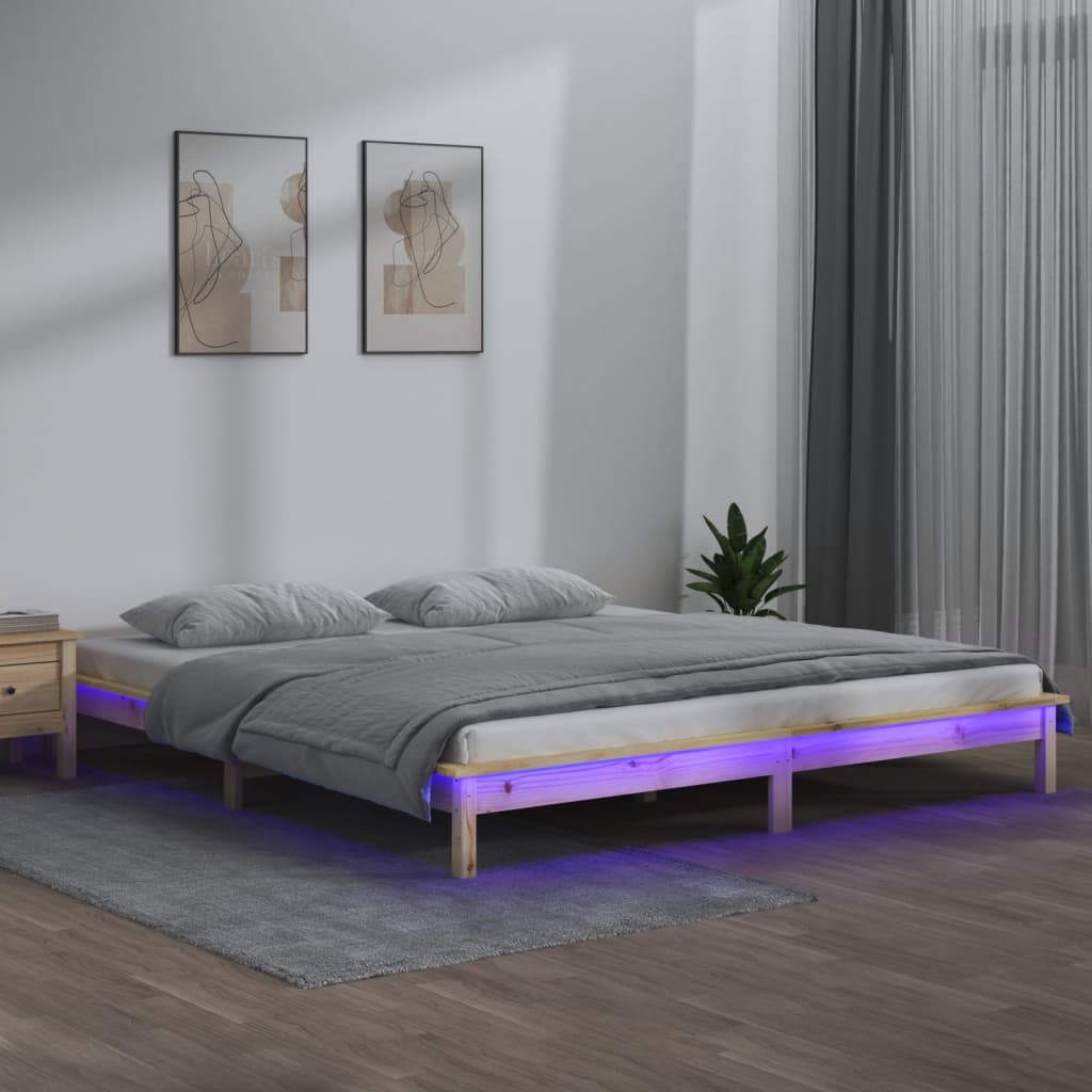 Cadre de lit à LED sans matelas 140x190 cm bois massif - XIOS