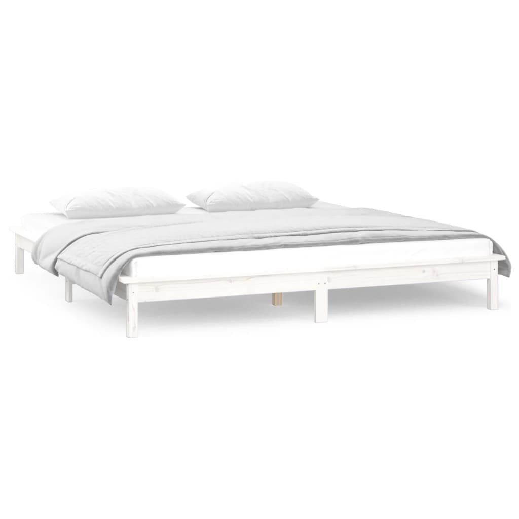 Cadre de lit à LED sans matelas blanc 140x190 cm bois massif - XIOS
