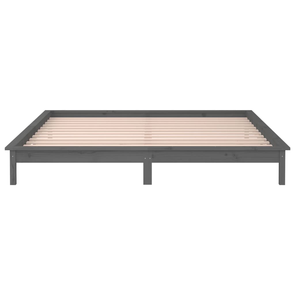 Cadre de lit à LED sans matelas gris 140x190 cm bois massif - XIOS