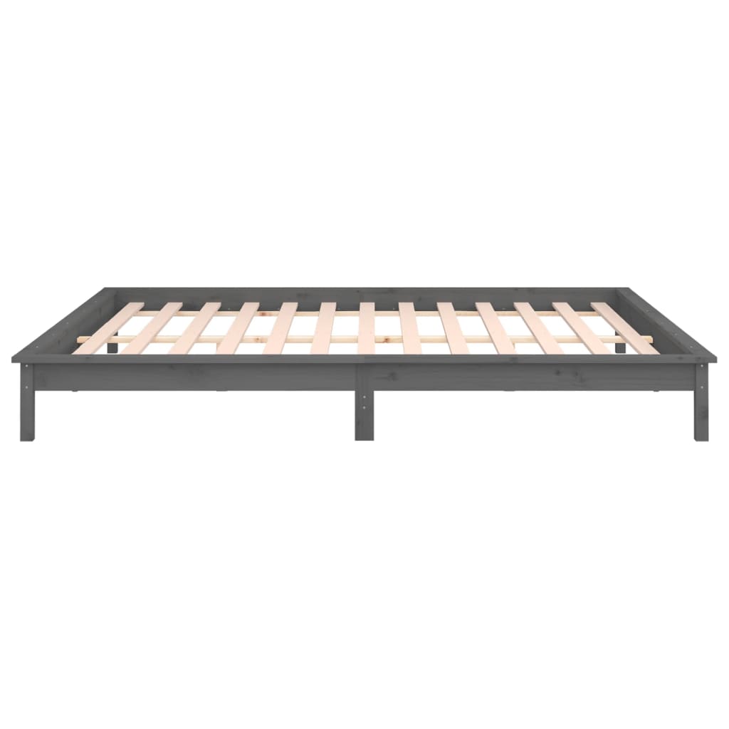 Cadre de lit à LED sans matelas gris 140x190 cm bois massif - XIOS
