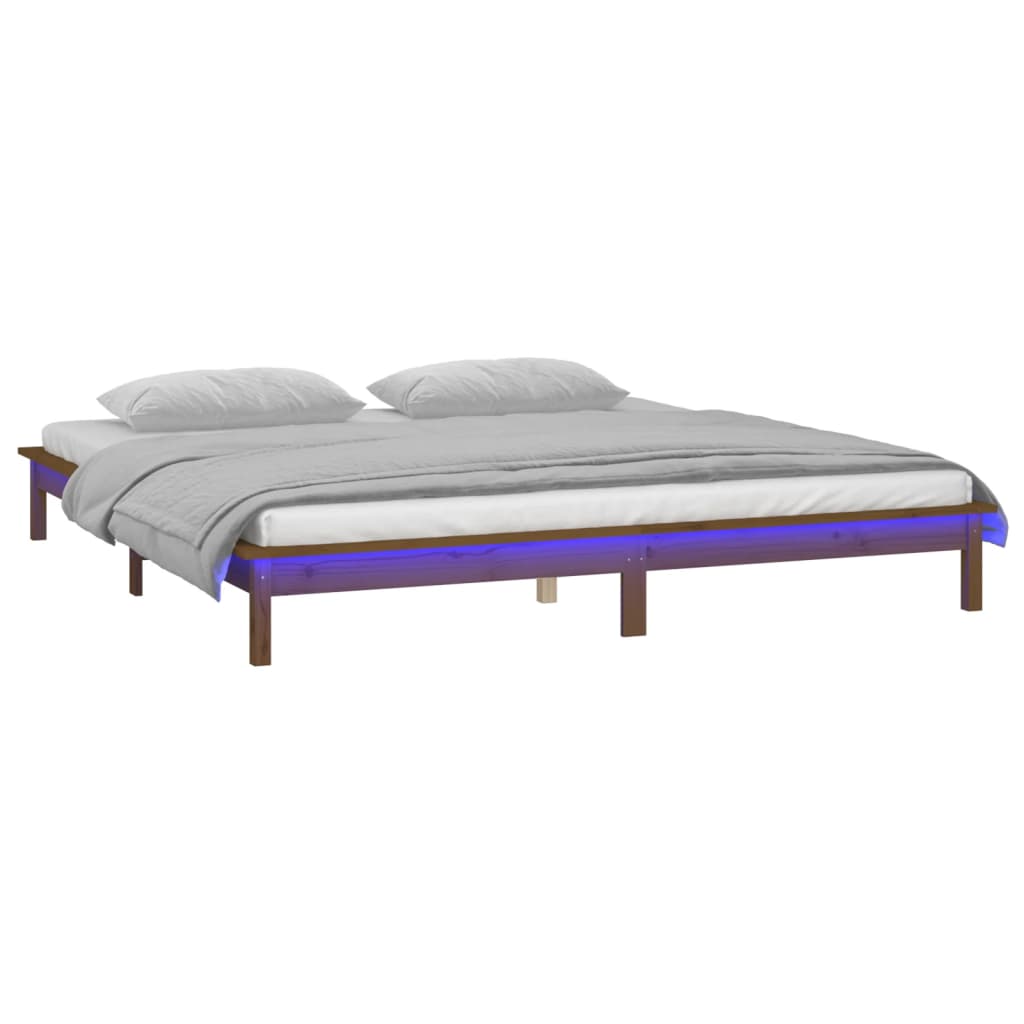 Cadre de lit à LED sans matelas 140x190 cm bois massif - XIOS