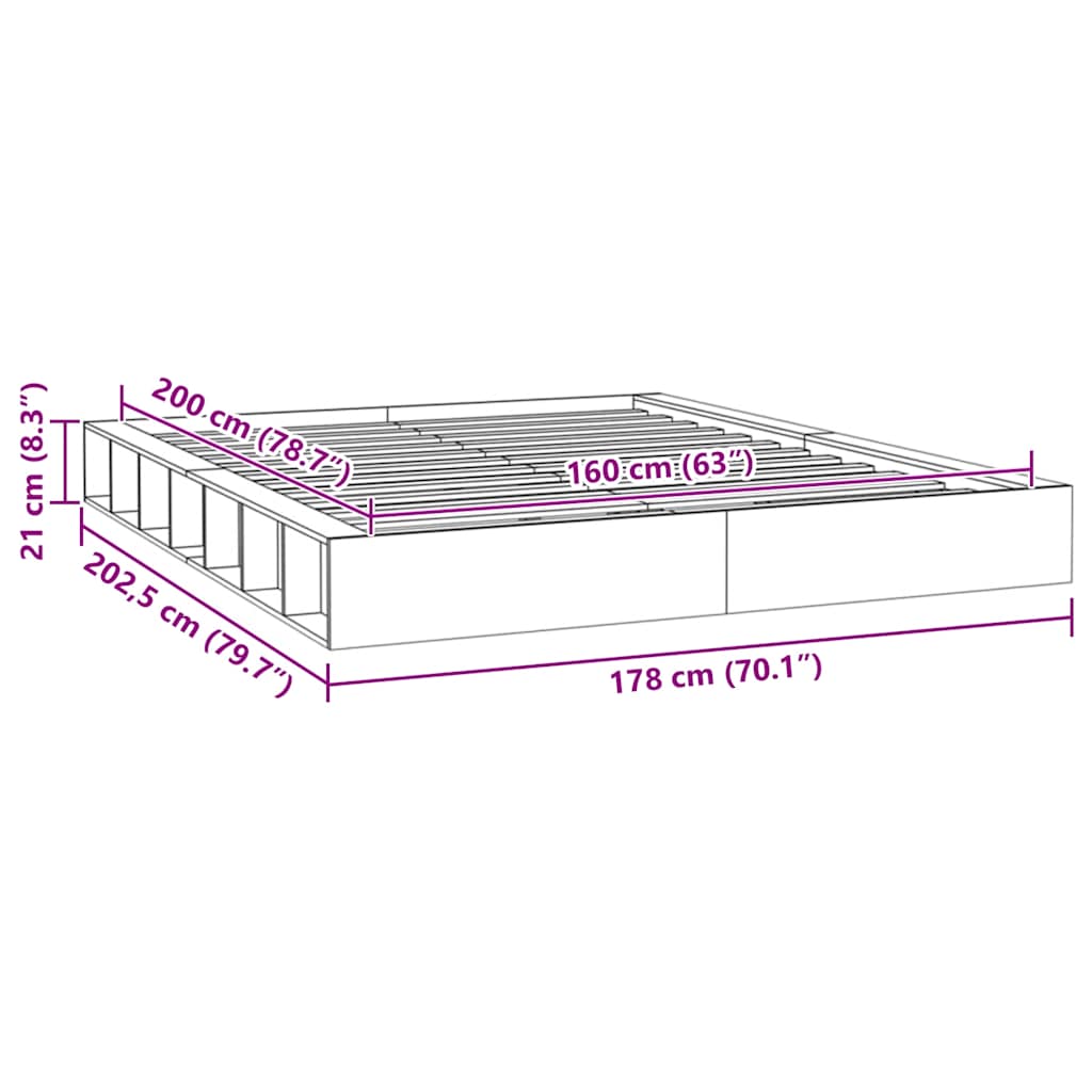Cadre de lit sans matelas 160x200 cm bois massif - XIOS
