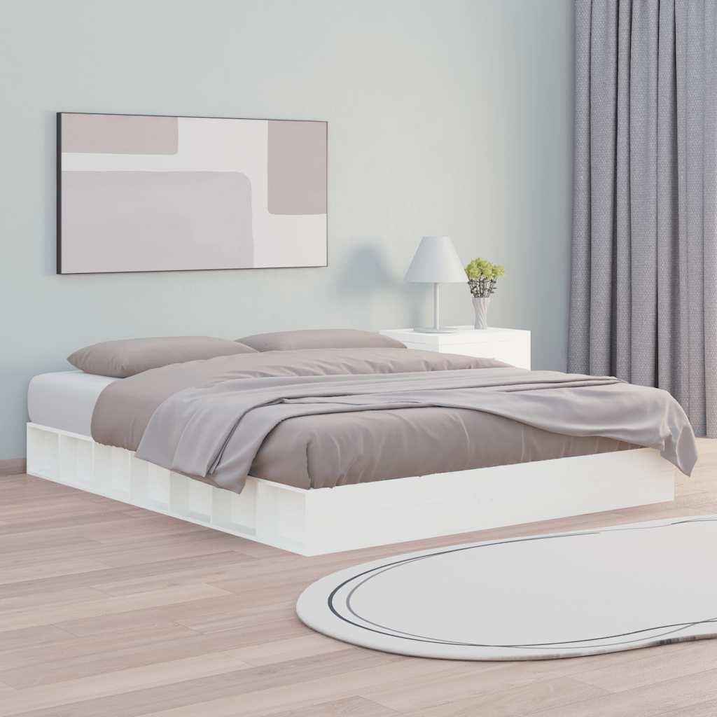 Cadre de lit sans matelas blanc 160x200 cm bois massif - XIOS