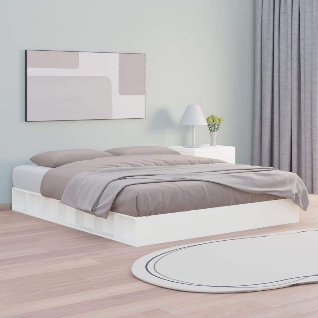 Cadre de lit sans matelas blanc 140x200 cm bois massif - XIOS