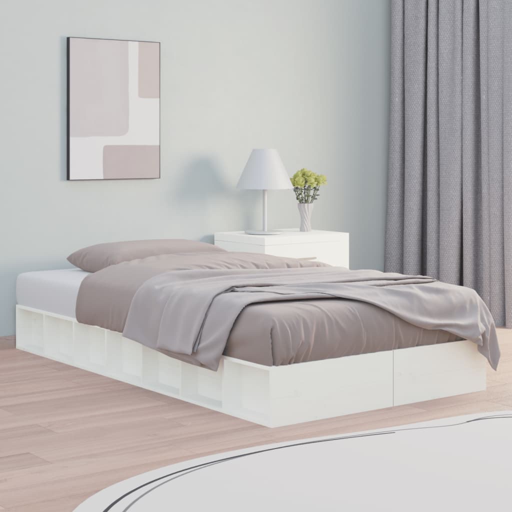 Cadre de lit sans matelas blanc 100x200 cm bois massif - XIOS