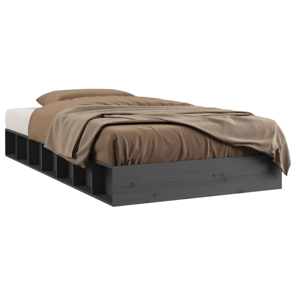 Cadre de lit sans matelas gris 75x190 cm bois massif - XIOS