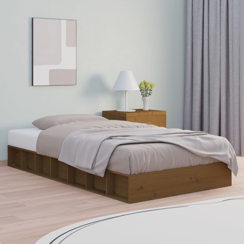 Cadre de lit sans matelas marron miel 75x190 cm bois massif - XIOS